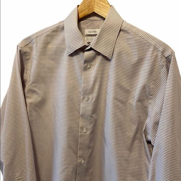 MENS CALVIN KLEIN White Purple Plaid Button Shirt - Picture 2 of 9